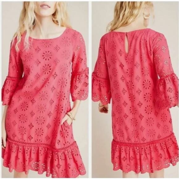 ANTHROPOLOGIE Eyelet Ruffle Dani Shift Dress size S - Picture 9 of 9